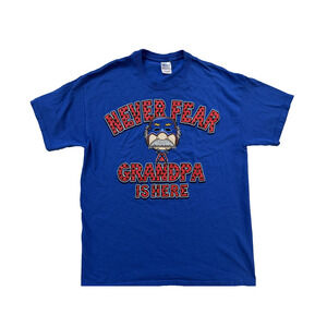 Never Fear Grandpa Is Here Shirt Mens Large Blue Funny Graphic Tee Gildan Gift